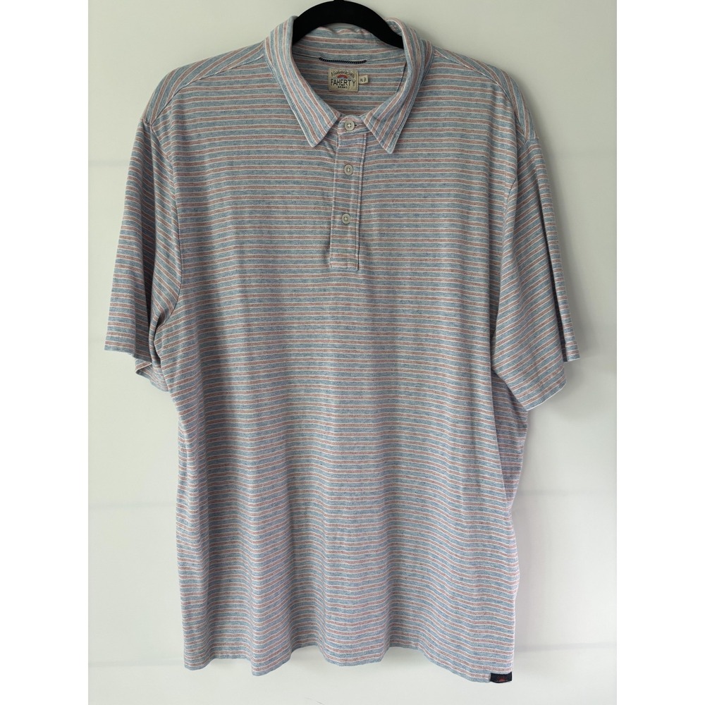 Faherty Polo Shirt Mens XL Multicolor Stripe Jersey Organic Cotton Preppy Casual